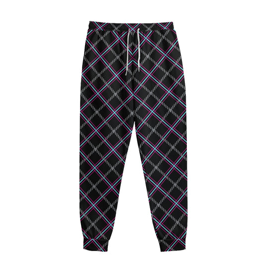 Black Grey Blue And Pink Tartan Print Sweatpants