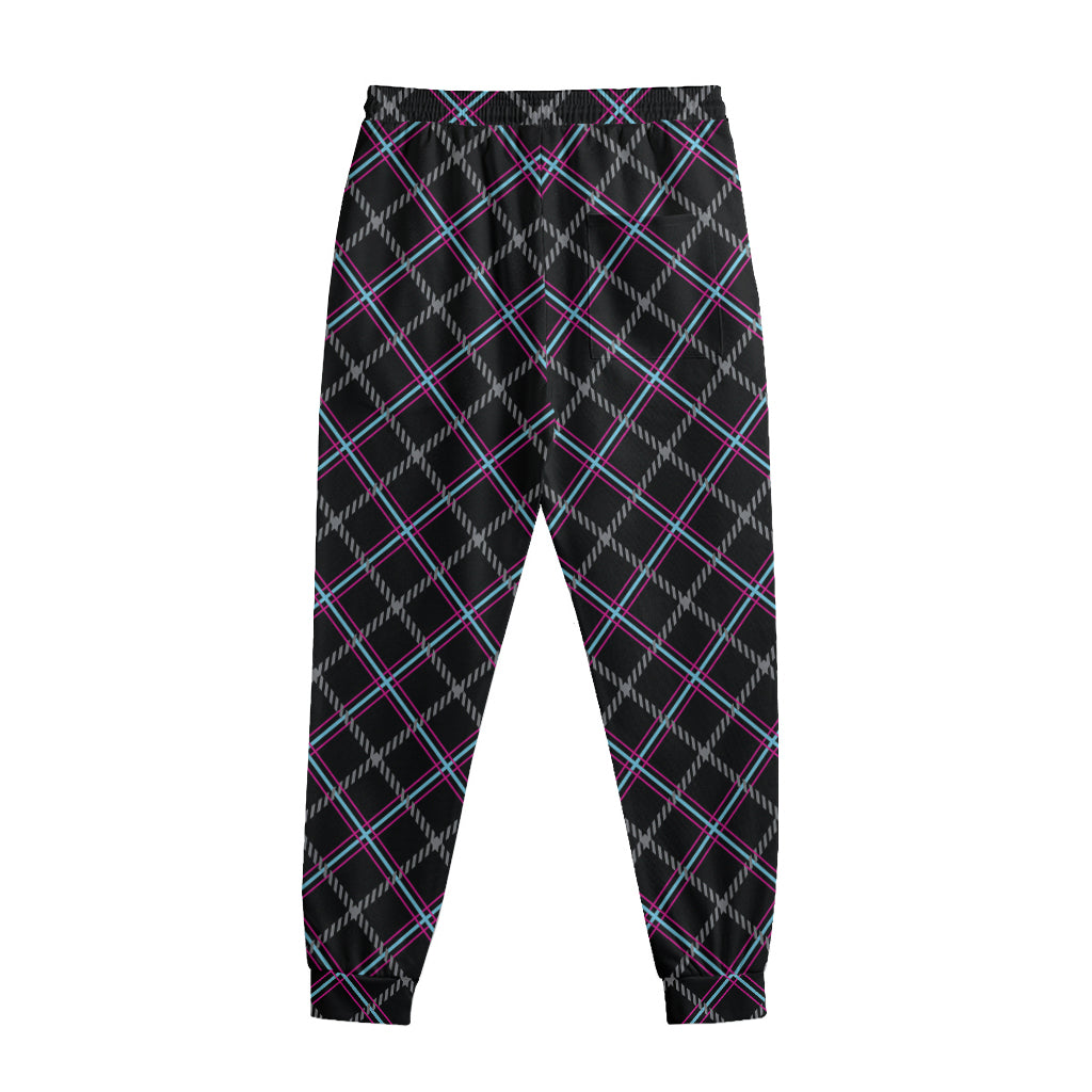 Black Grey Blue And Pink Tartan Print Sweatpants