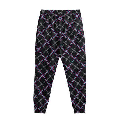 Black Grey Blue And Pink Tartan Print Sweatpants