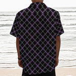 Black Grey Blue And Pink Tartan Print Textured Short Sleeve Shirt