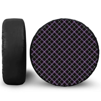 Black Grey Blue And Pink Tartan Print Tire Cover