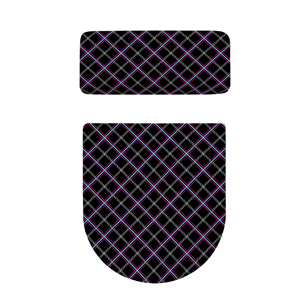 Black Grey Blue And Pink Tartan Print Toilet Lid And Tank Cover Set