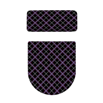 Black Grey Blue And Pink Tartan Print Toilet Lid And Tank Cover Set