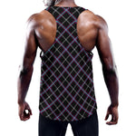 Black Grey Blue And Pink Tartan Print Training Tank Top