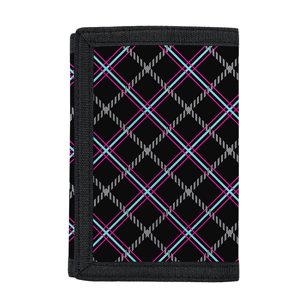 Black Grey Blue And Pink Tartan Print Trifold Wallet