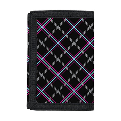 Black Grey Blue And Pink Tartan Print Trifold Wallet