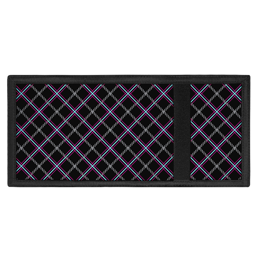 Black Grey Blue And Pink Tartan Print Trifold Wallet