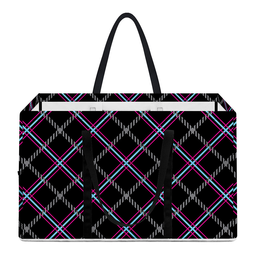 Black Grey Blue And Pink Tartan Print Utility Tote Bag