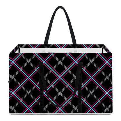 Black Grey Blue And Pink Tartan Print Utility Tote Bag