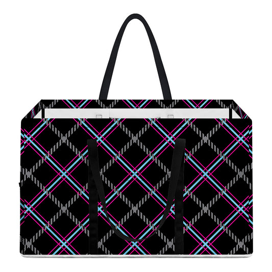 Black Grey Blue And Pink Tartan Print Utility Tote Bag