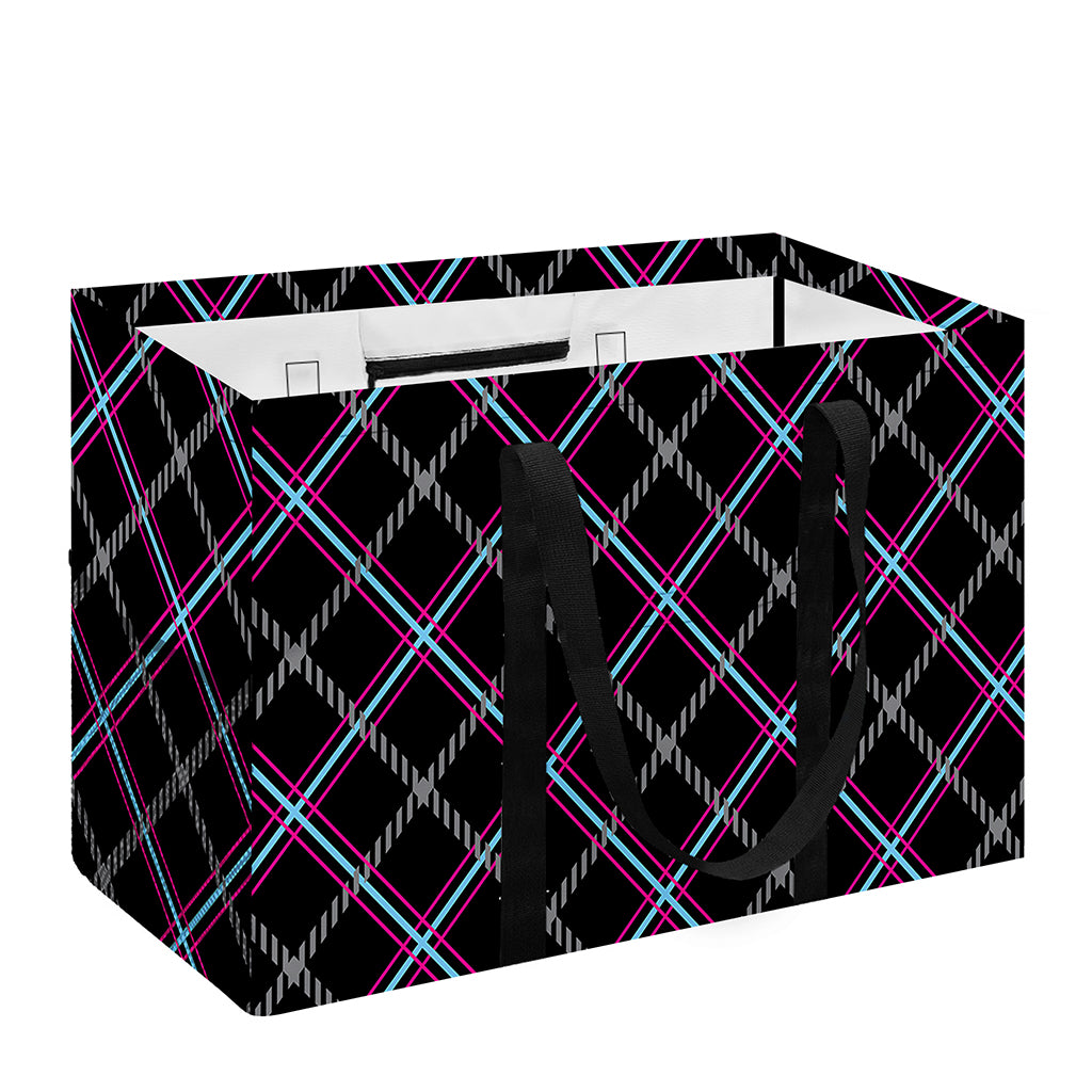 Black Grey Blue And Pink Tartan Print Utility Tote Bag