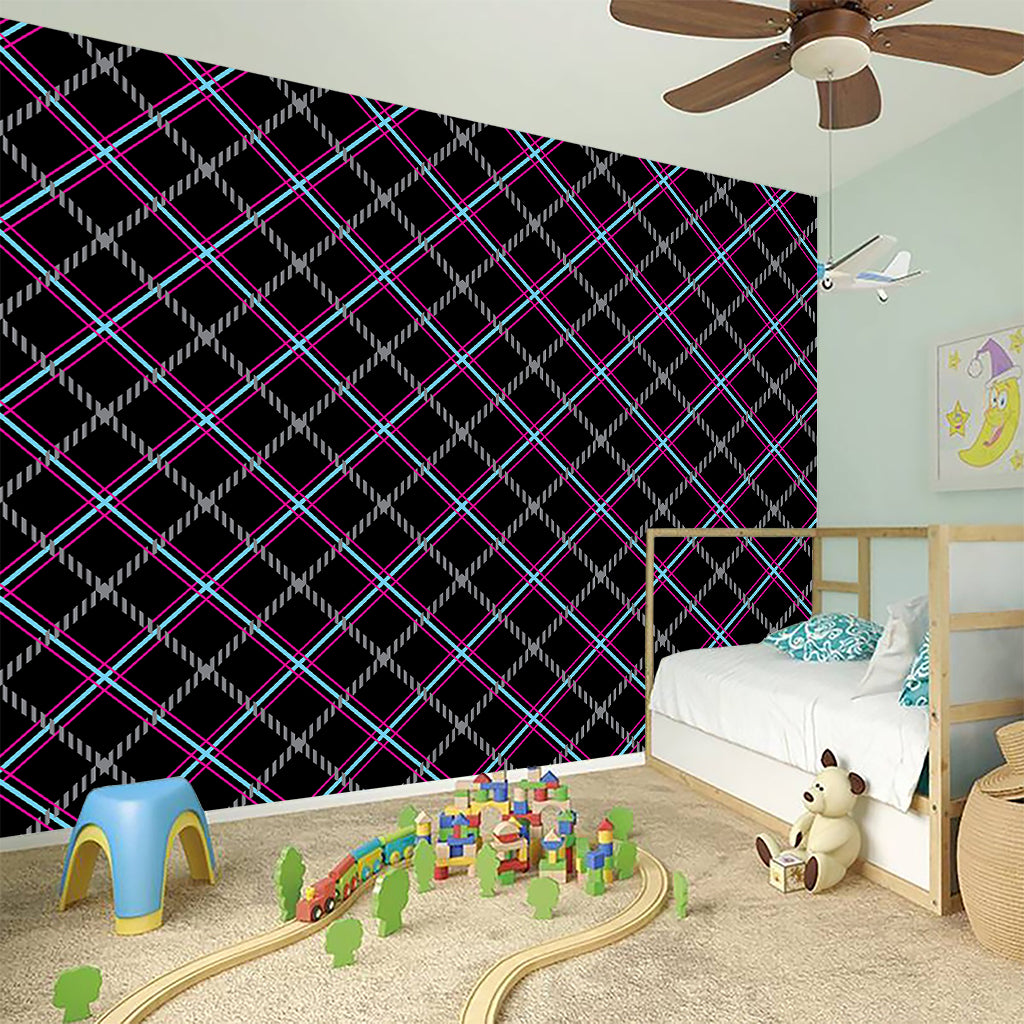 Black Grey Blue And Pink Tartan Print Wall Sticker