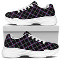 Black Grey Blue And Pink Tartan Print White Chunky Shoes