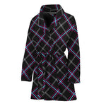 Black Grey Blue And Pink Tartan Print Women's Bathrobe