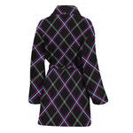 Black Grey Blue And Pink Tartan Print Women's Bathrobe