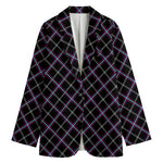 Black Grey Blue And Pink Tartan Print Women's Blazer