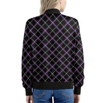 Black Grey Blue And Pink Tartan Print Women's Bomber Jacket