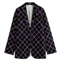 Black Grey Blue And Pink Tartan Print Women's Cotton Blazer