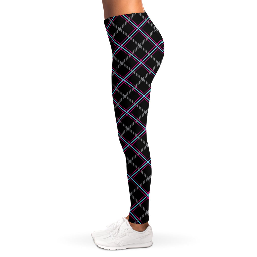 Black Grey Blue And Pink Tartan Print Women's Leggings
