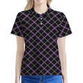 Black Grey Blue And Pink Tartan Print Women's Polo Shirt