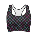 Black Grey Blue And Pink Tartan Print Women's Sports Bra