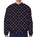 Black Grey Blue And Pink Tartan Print Zip Sleeve Bomber Jacket