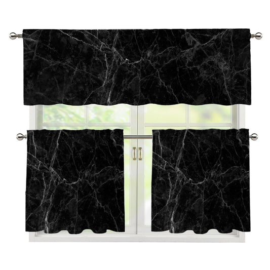 Black Grey Dark Marble Print 3 Piece Kitchen Curtains