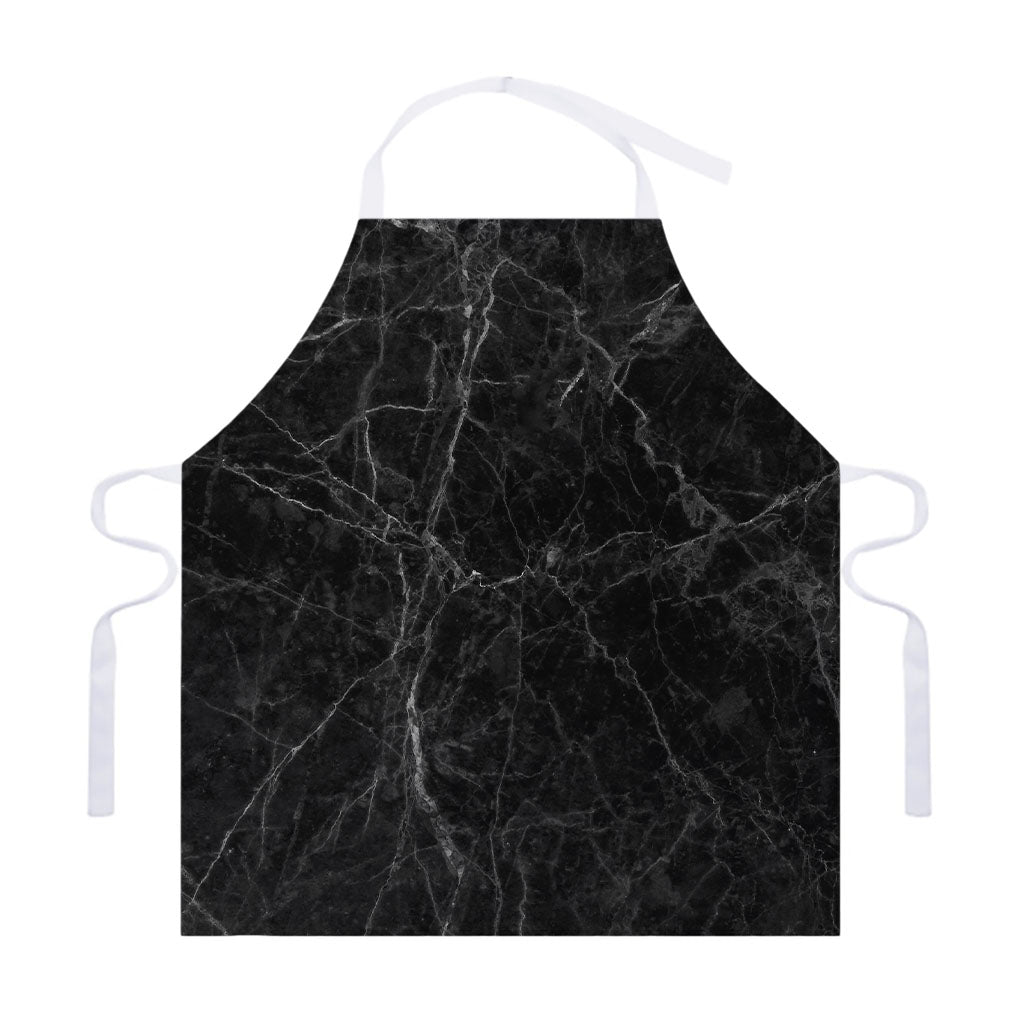 Black Grey Dark Marble Print Adjustable Apron