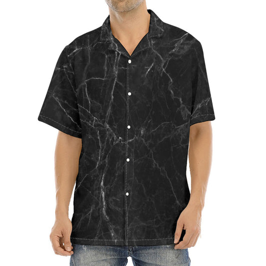 Black Grey Dark Marble Print Aloha Shirt