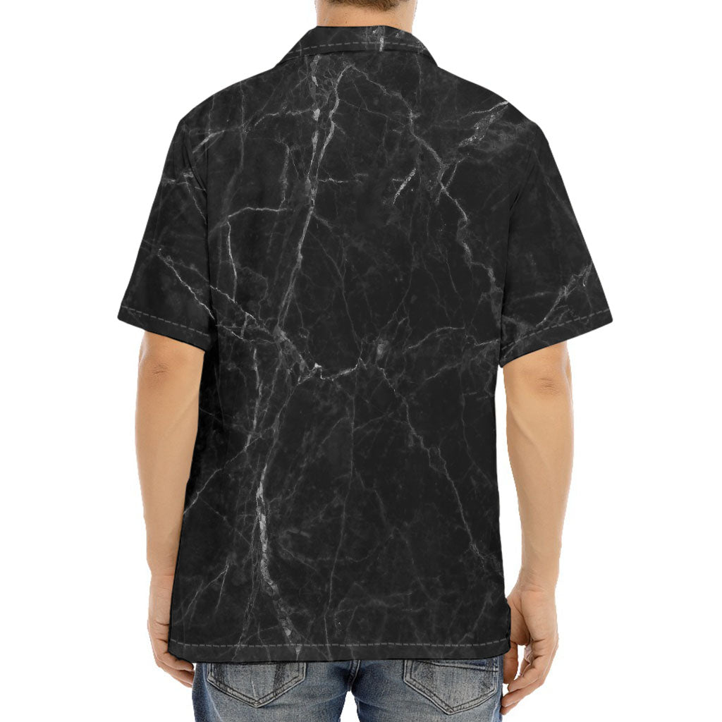 Black Grey Dark Marble Print Aloha Shirt