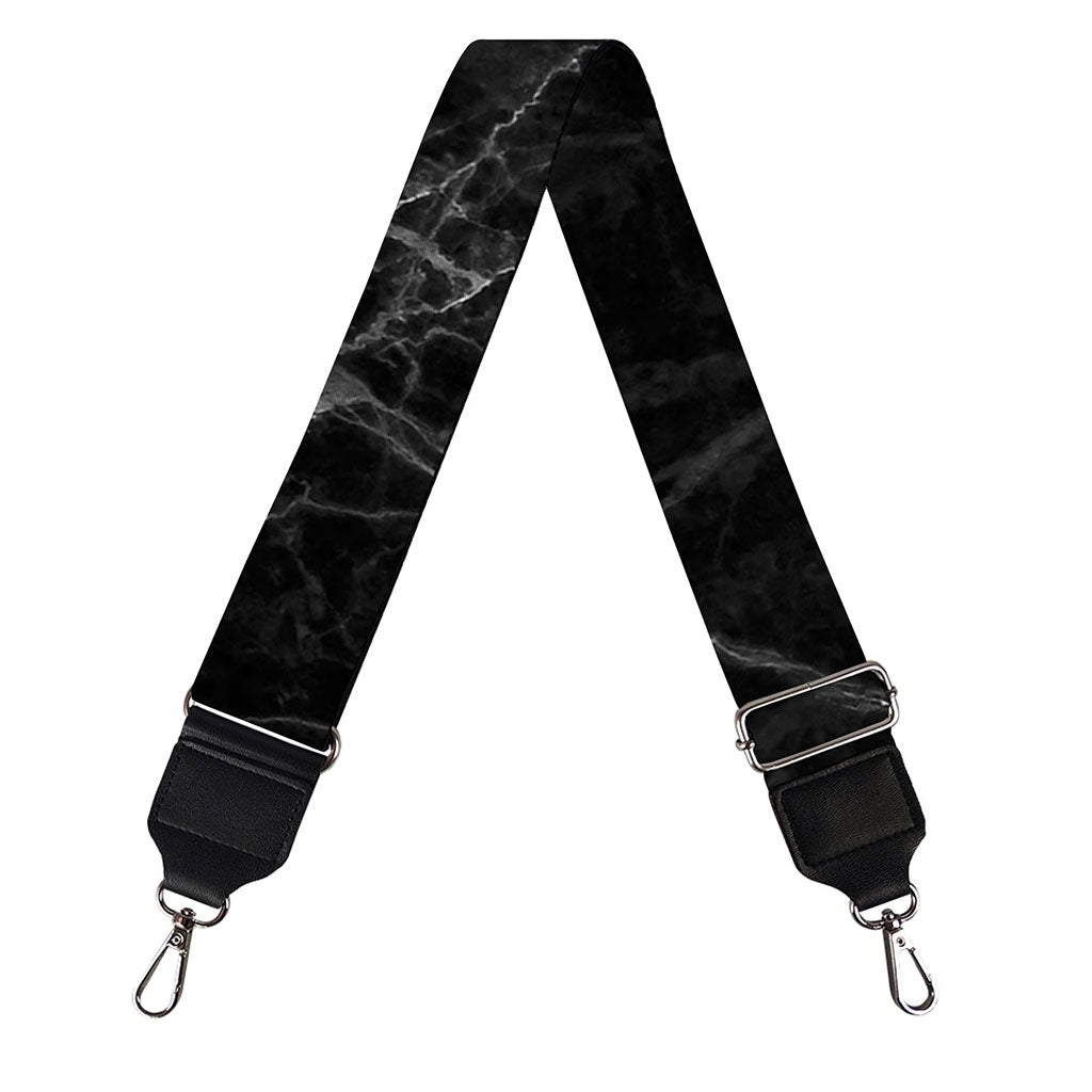 Black Grey Dark Marble Print Bag Strap