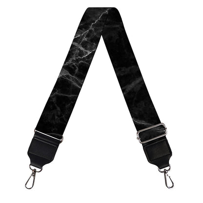 Black Grey Dark Marble Print Bag Strap