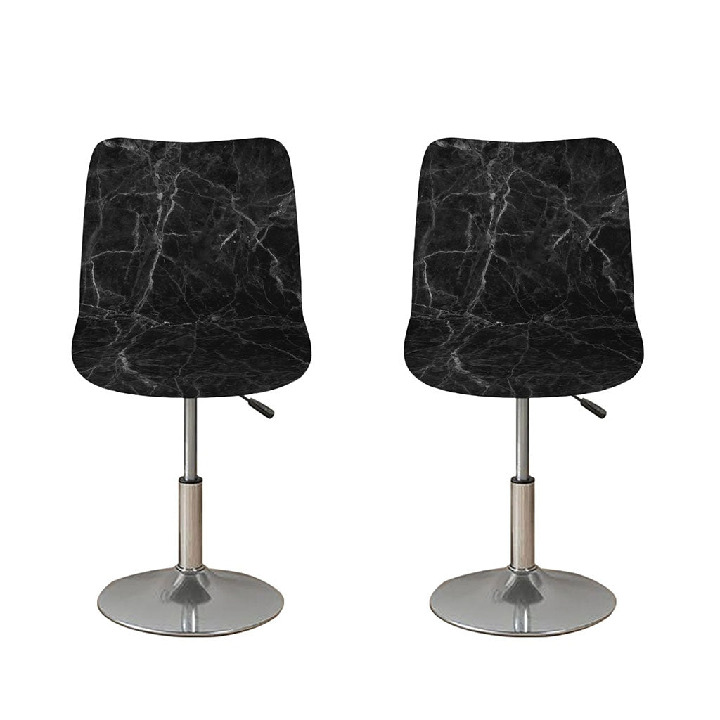 Black Grey Dark Marble Print Bar Stool Covers