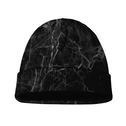 Black Grey Dark Marble Print Beanie