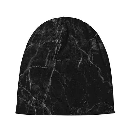 Black Grey Dark Marble Print Beanie