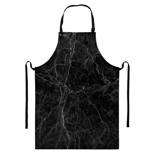Black Grey Dark Marble Print Bib Apron With Pocket