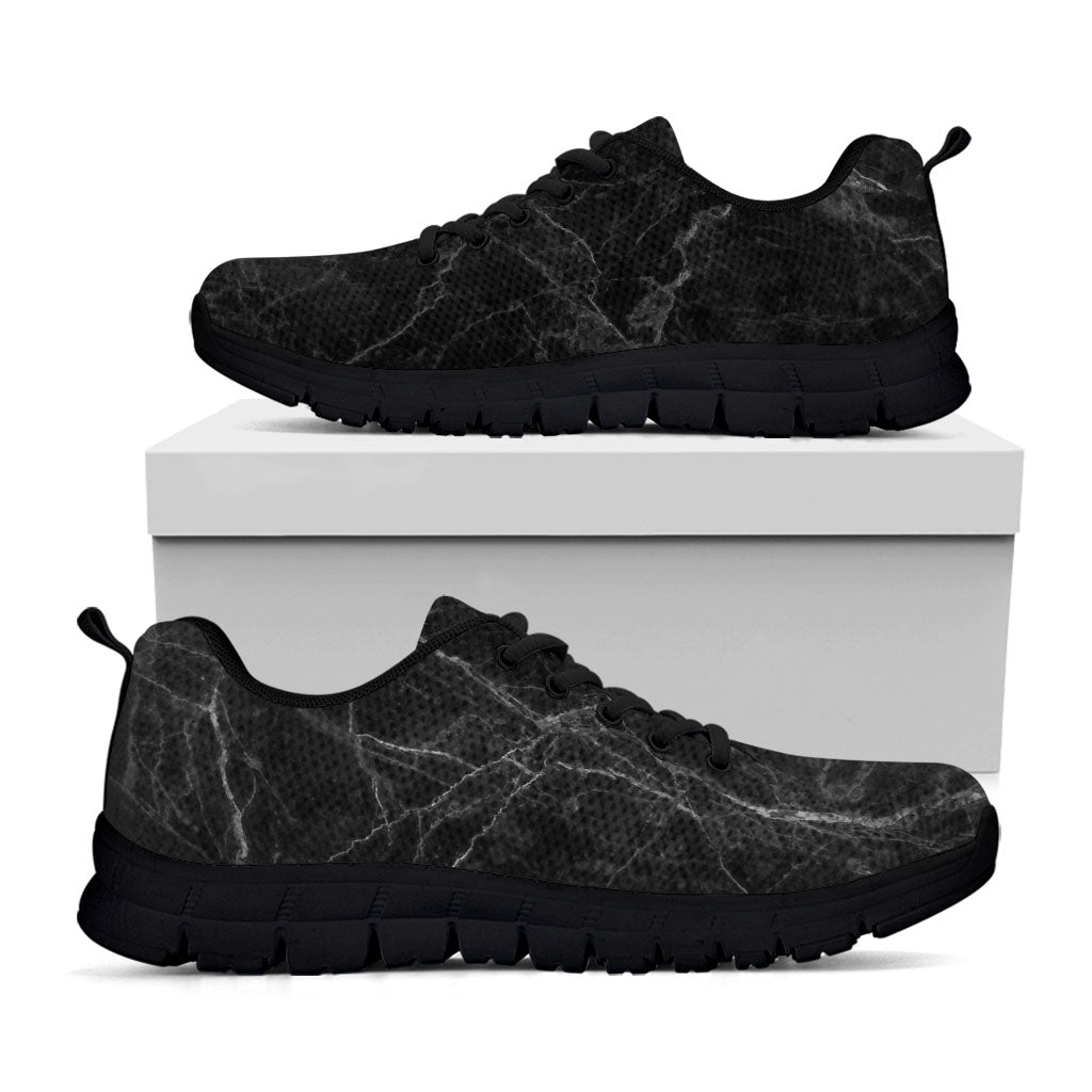 Black Grey Dark Marble Print Black Running Shoes