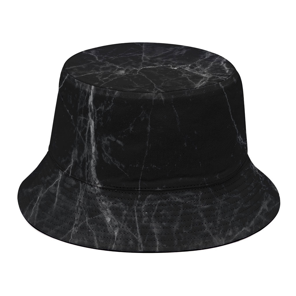 Black Grey Dark Marble Print Bucket Hat