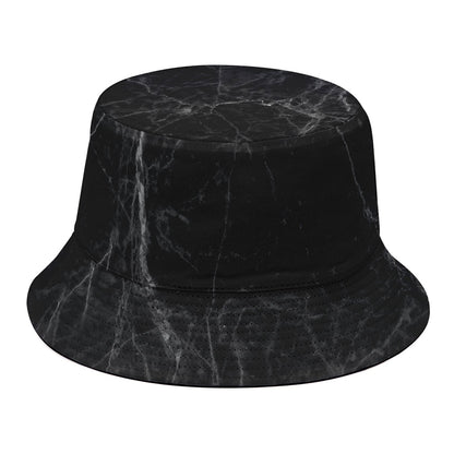 Black Grey Dark Marble Print Bucket Hat