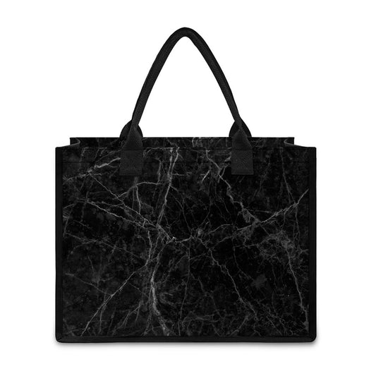 Black Grey Dark Marble Print Canvas Tote Bag