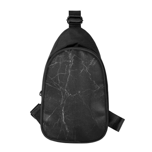 Black Grey Dark Marble Print Chest Bag