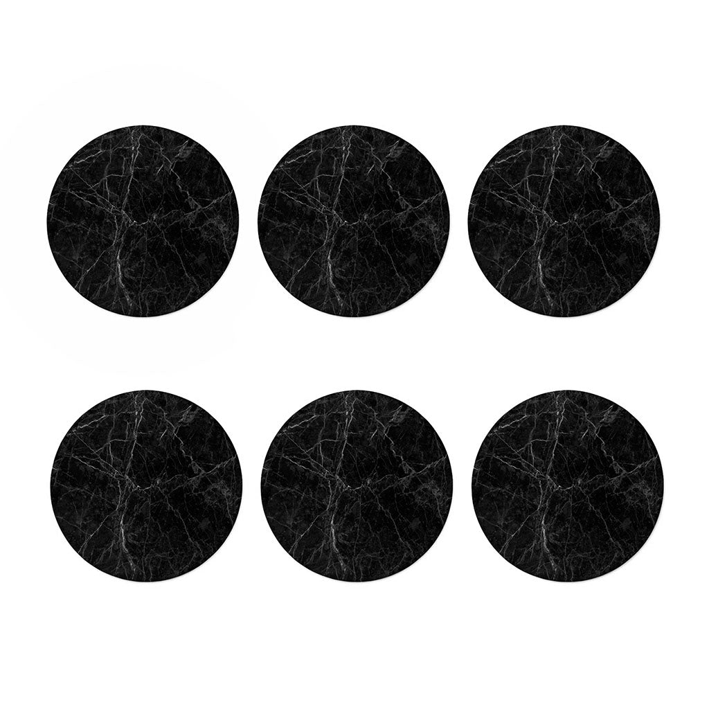Black Grey Dark Marble Print Coaster Set