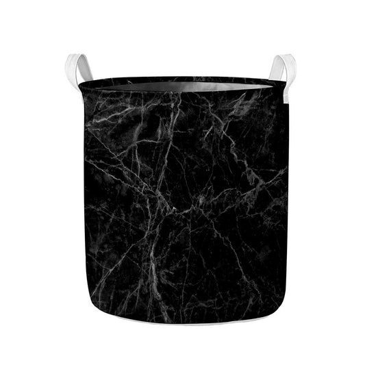 Black Grey Dark Marble Print Collapsible Laundry Basket
