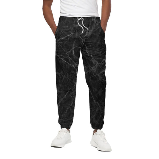 Black Grey Dark Marble Print Cotton Pants