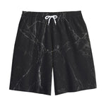 Black Grey Dark Marble Print Cotton Shorts