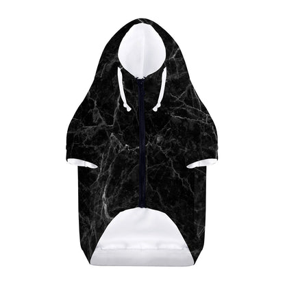 Black Grey Dark Marble Print Dog Zip Up Hoodie