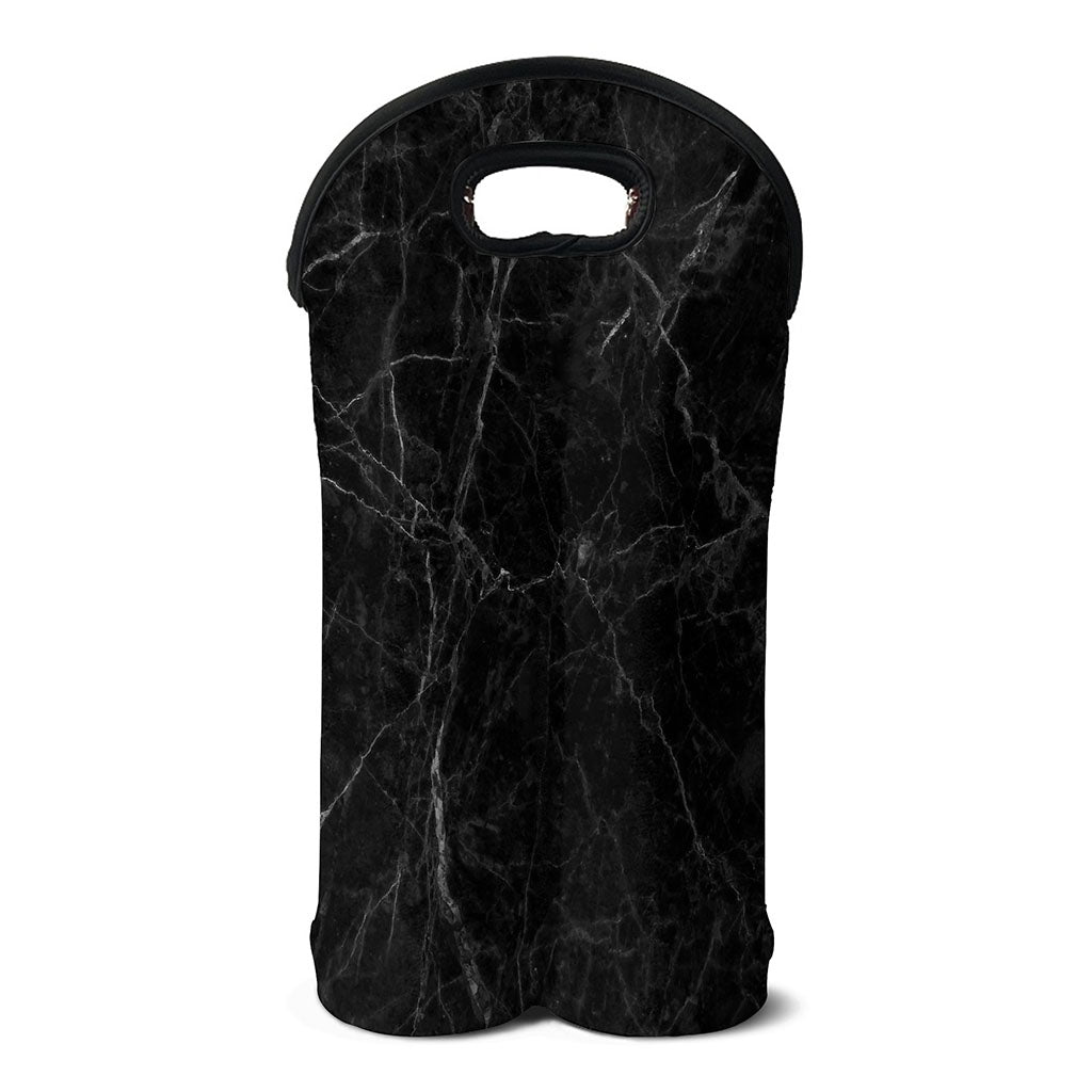 Black Grey Dark Marble Print Double Neoprene Wine Tote