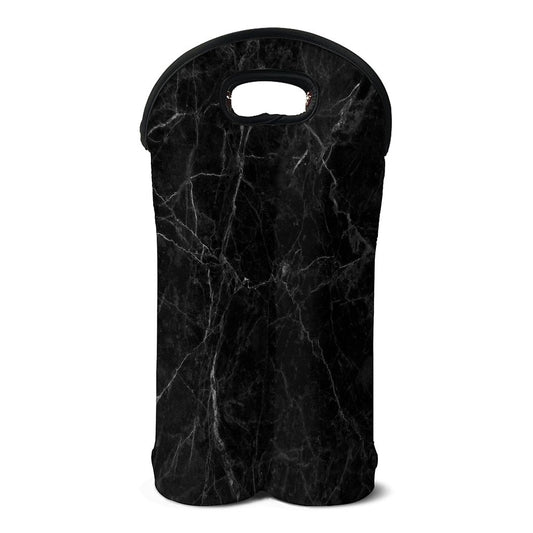 Black Grey Dark Marble Print Double Neoprene Wine Tote