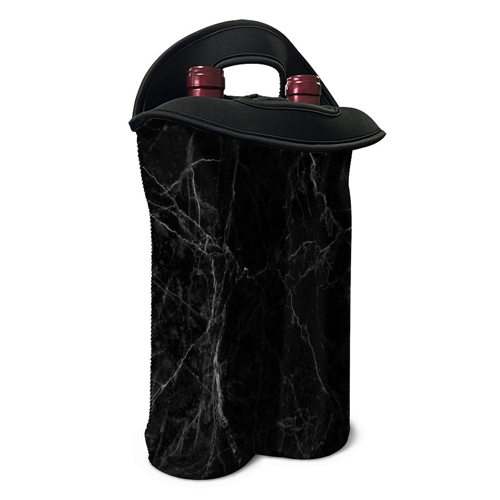 Black Grey Dark Marble Print Double Neoprene Wine Tote