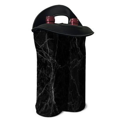 Black Grey Dark Marble Print Double Neoprene Wine Tote